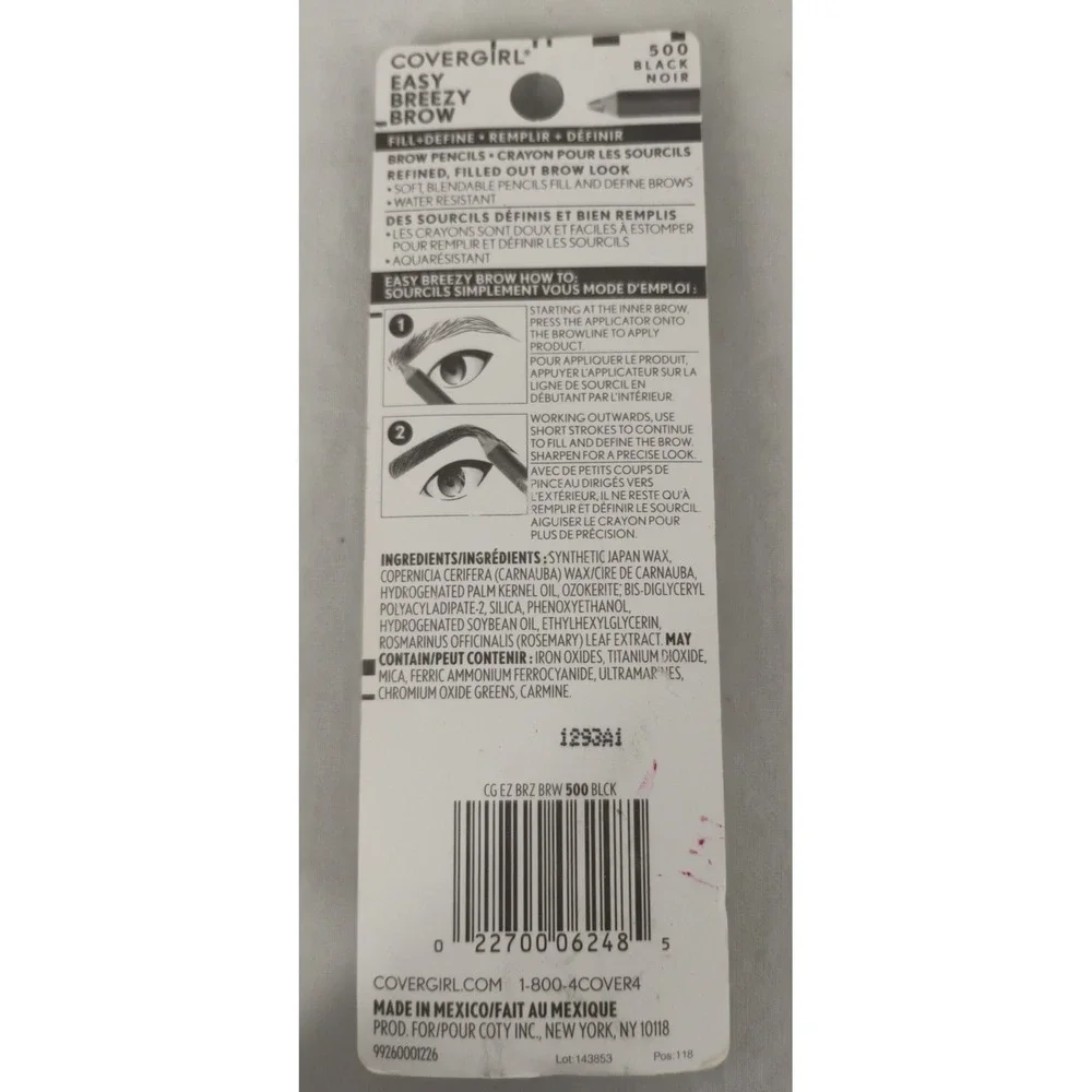 NEW CoverGirl Easy Breezy Brow Fill‎ + Define Pencils with Sharpener 500 BLACK